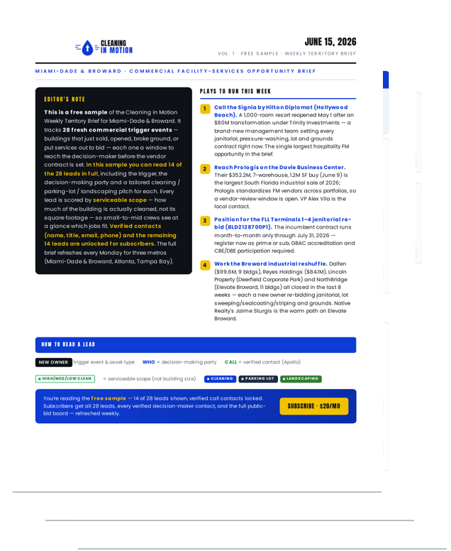 Sample Cleaning in Motion Territory Brief report pages